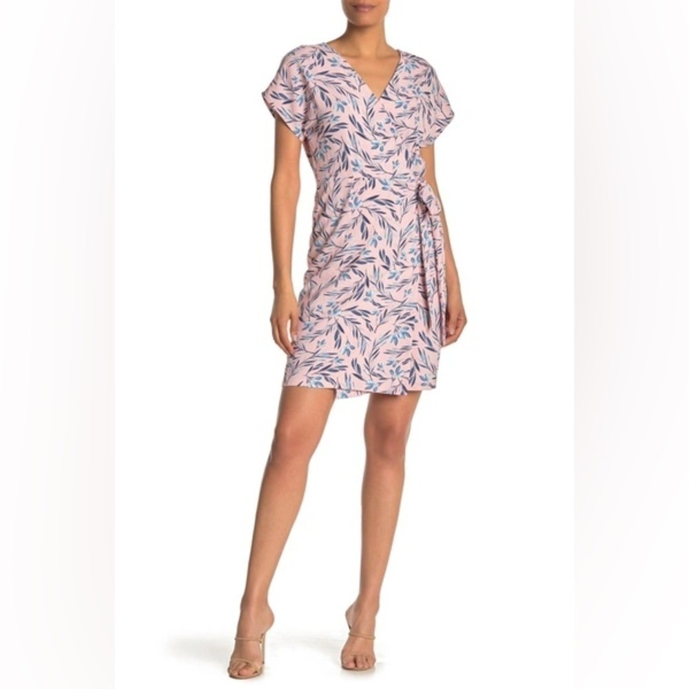 BOBEAU Women’s Tropical Leaf Print Woven Wrap Dress Size Medium